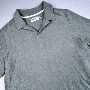 Wellen Polo Shirt Men L Green Fleece Collar Huckberry Short Sleeve Summer Beach